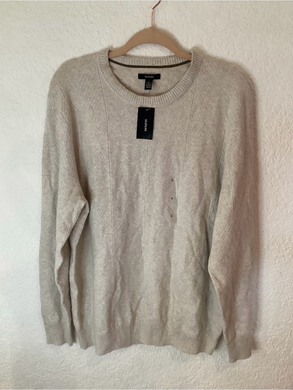 NWT Alfa I Crewneck Sweater Men’s Large Baige Creme Elegant Luxury
